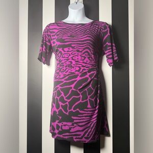 MSK Black and Purple Animal Print Patterned Dress